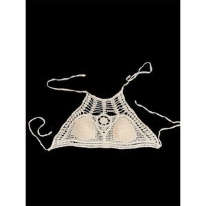 Rebellion Again Crocheted Top Ivory Lined Cups Size Medium Boho Chic Cottagecore